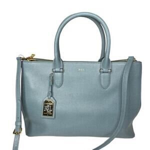 Lauren Ralph Lauren Newbury Light Blue Leather Double Zip Satchel Shoulder Bag